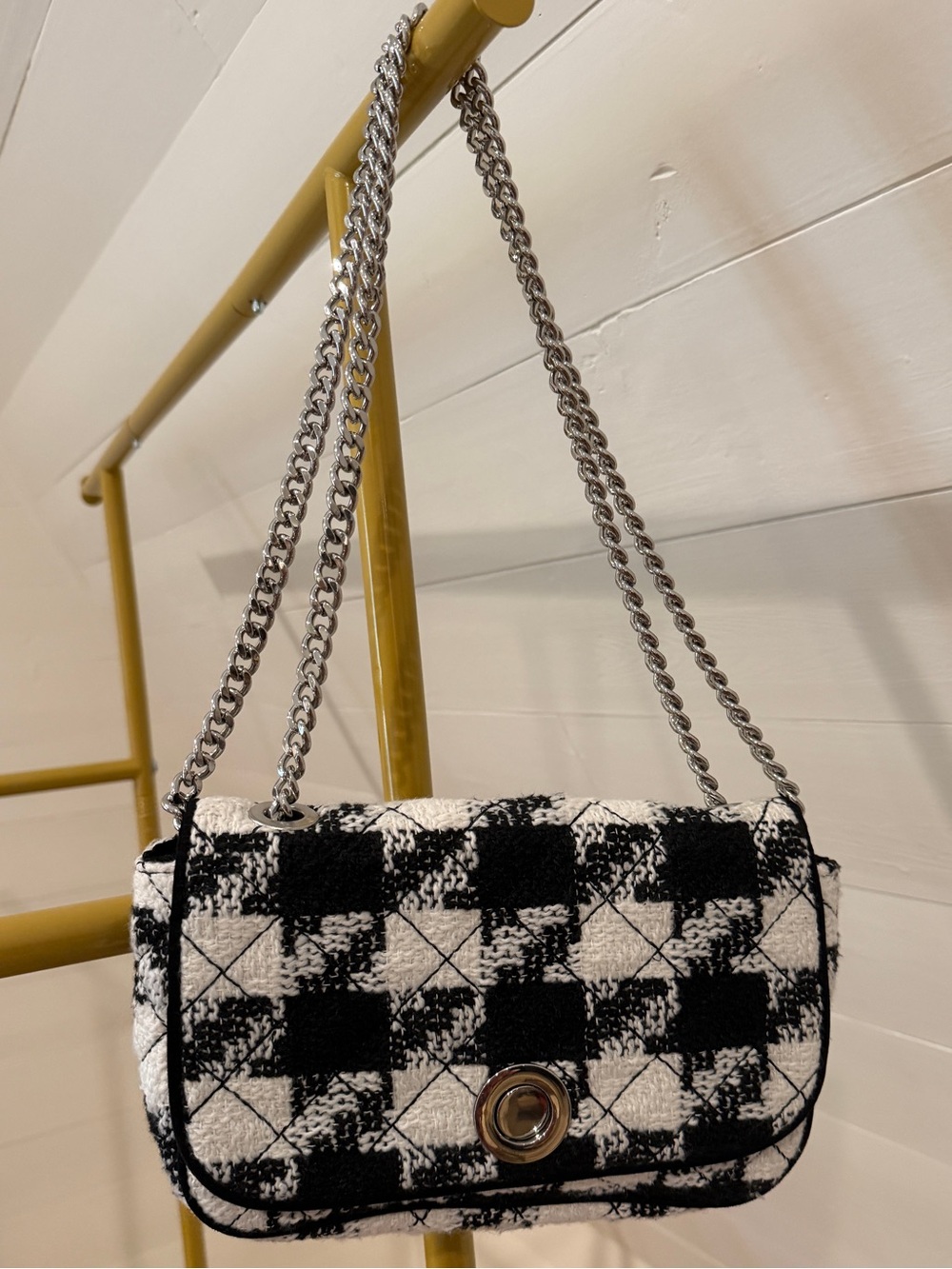 Zara Tweed Houndstooth Double Chain Purse